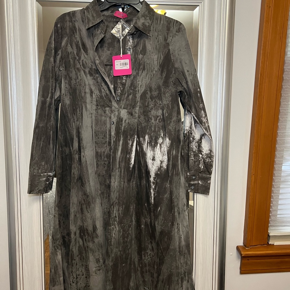 MDRN grey/white washed midi button down dress